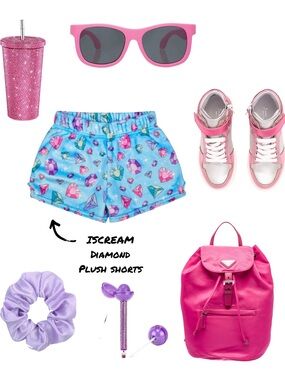 ISCREAM Girls' Diamond Plush Shorts in Bright Blue Gem Print